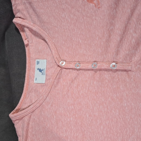 Kangol Salmon Pink White Four Button Rounded Neck Striped Tee VG XL - Picture 3 of 11